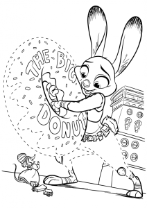 Desenho para colorir de Judy em frente ao donut gigante